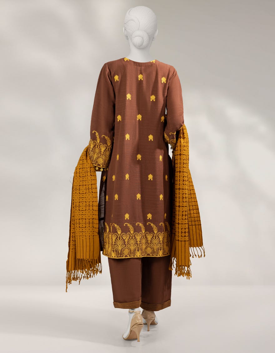 BROWN KHADDAR EMBROIDERED UNSTITCHED 3PC