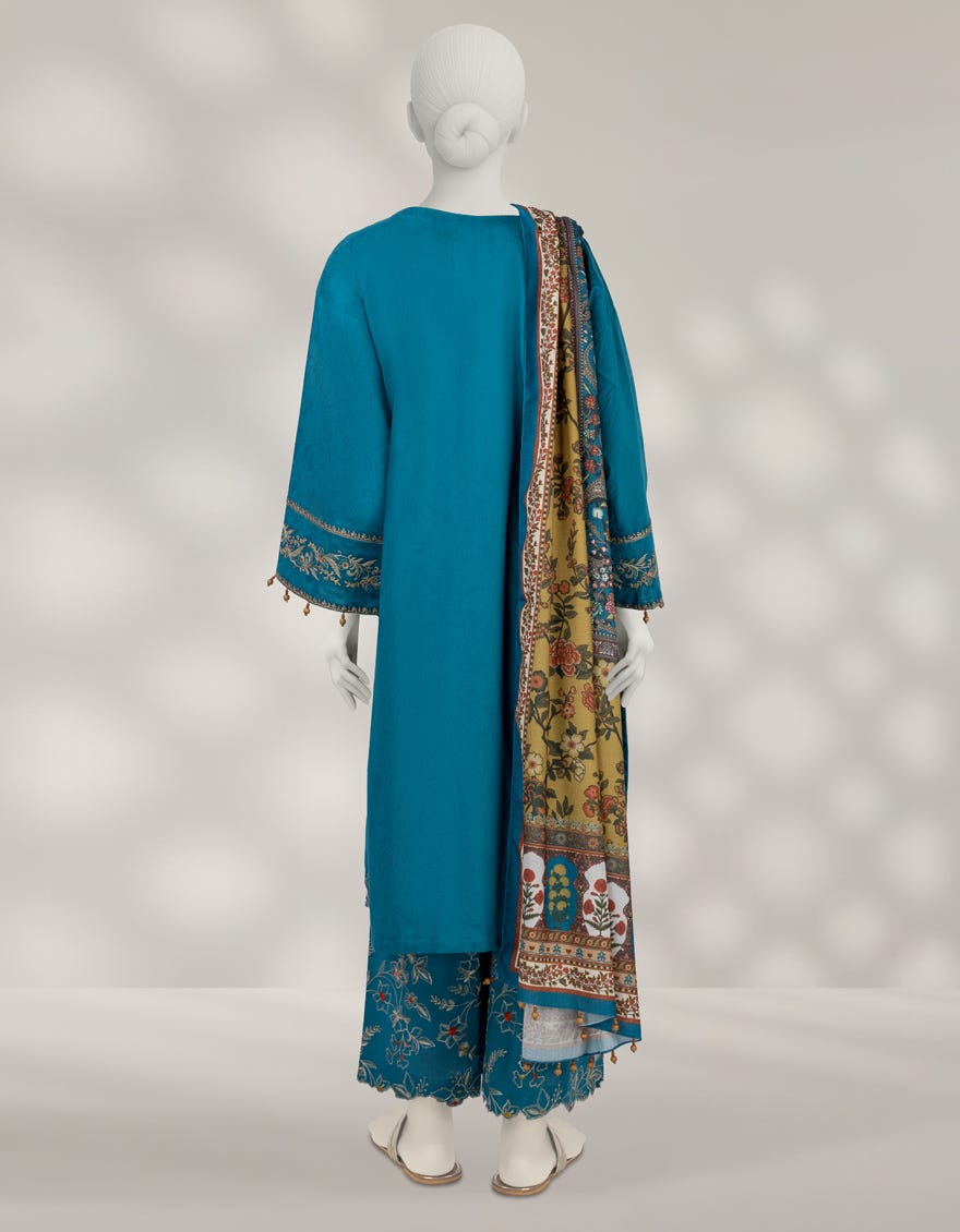 BLUE DOBBY EMBROIDERED UNSTITCHED 3PC