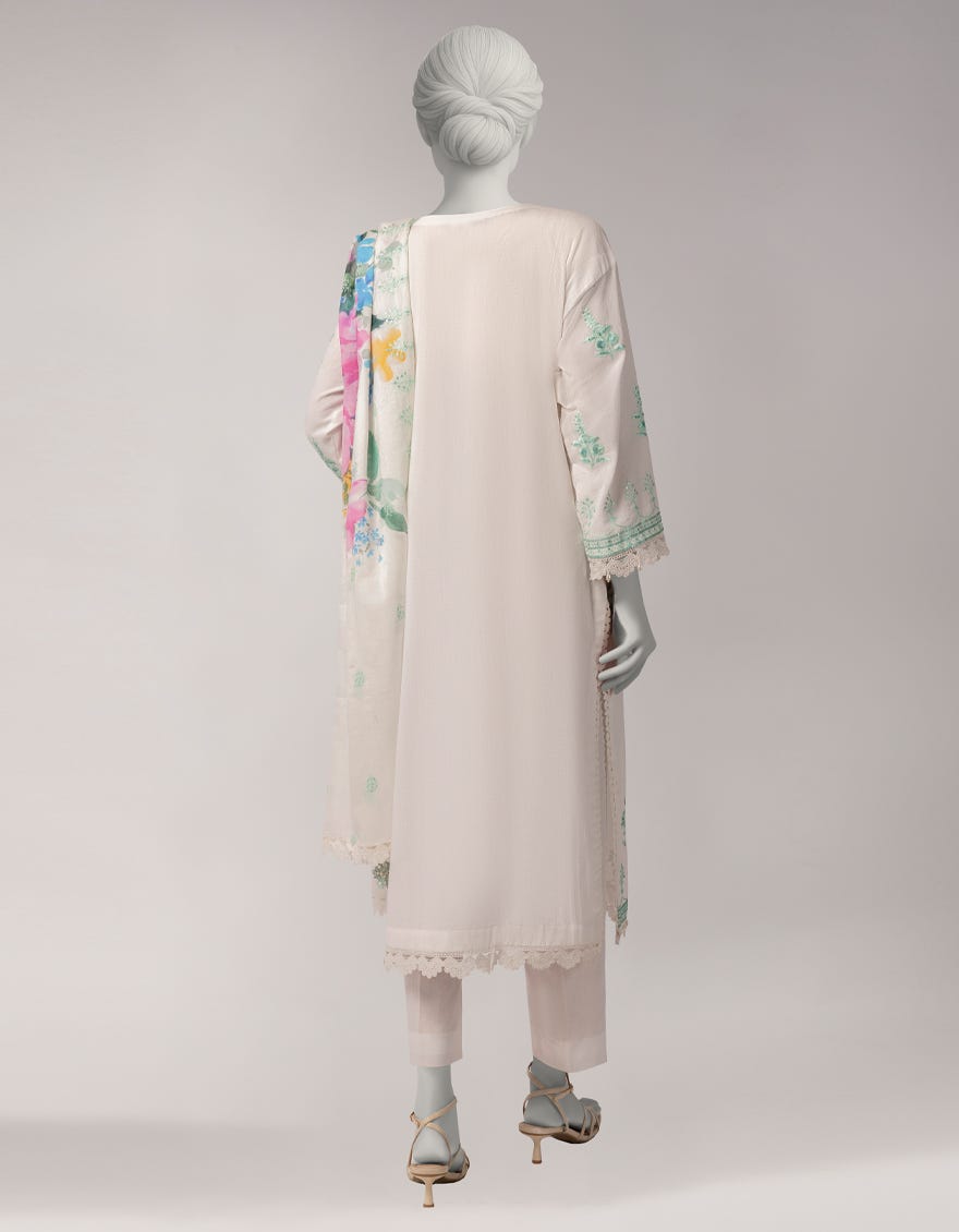 WHITE DOBBY EMBROIDERED UNSTITCHED 3PC