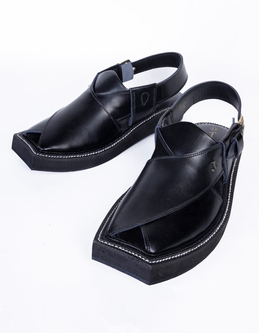 SHINY BLACK TRENDY PESHAWARI SANDALS