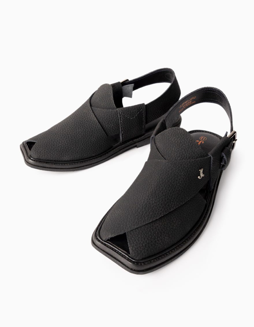 BLACK TEXTURED PESHAWARI SANDALS