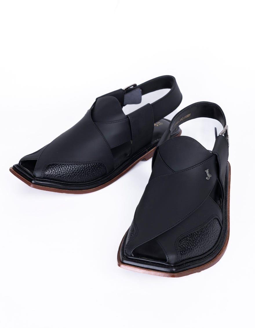 MATT BLACK PLAIN PESHAWARI SANDALS