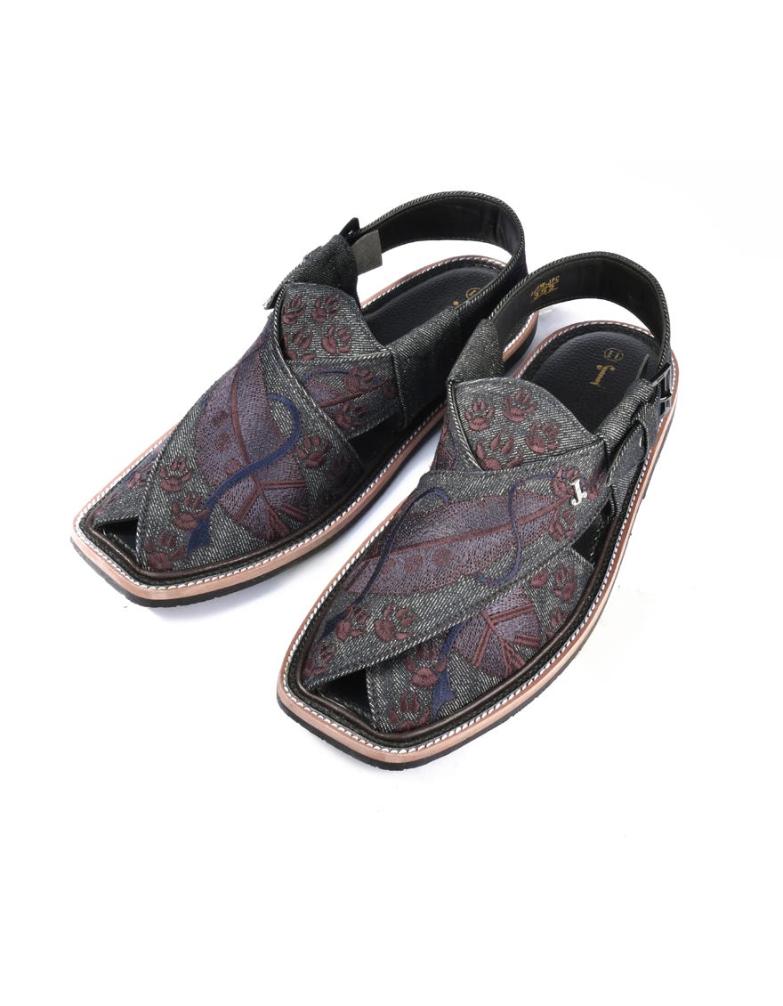 DENIM BLACK EMBROIDERED PESHAWARI SANDALS