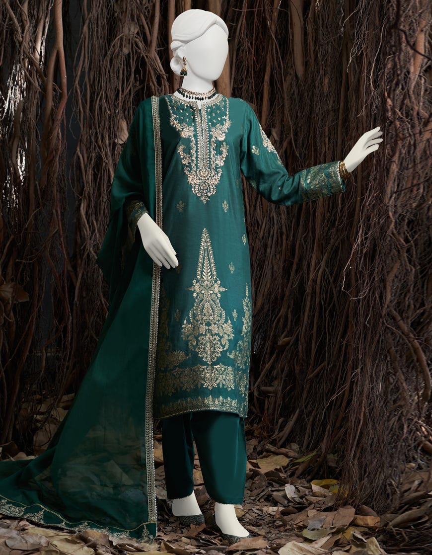 GREEN JACQUARD 3PC STITCHED | JJPW-S-JPS-23-3916  J.