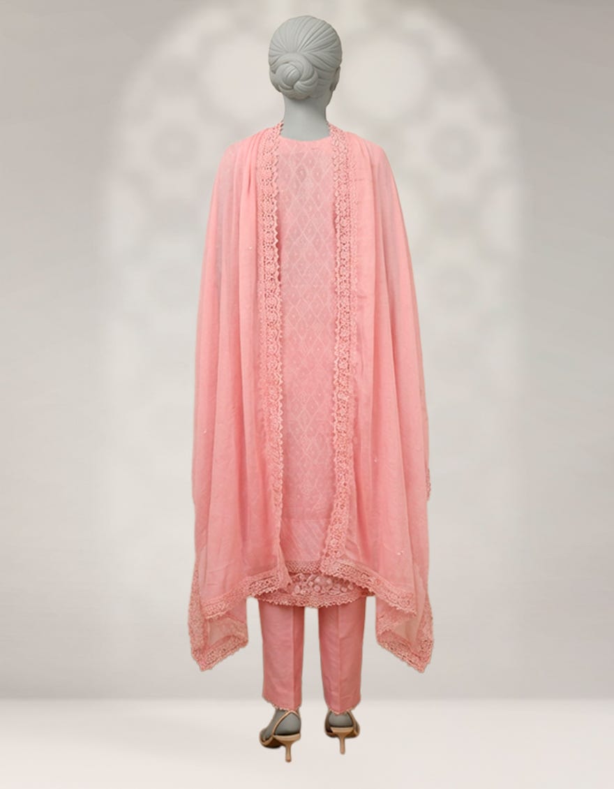 PINK JACQUARD EMBROIDERED 3PC STITCHED