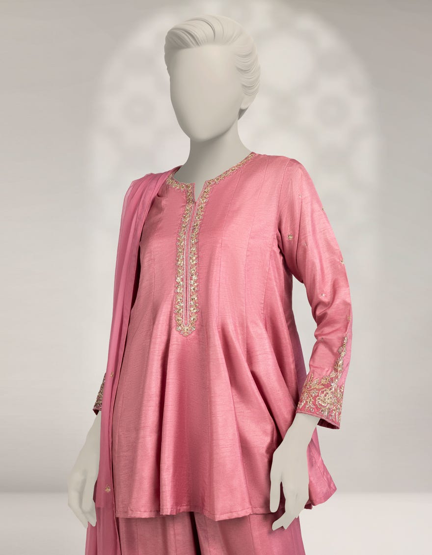 PINK RAW SILK EMBROIDERED 3PC STITCHED