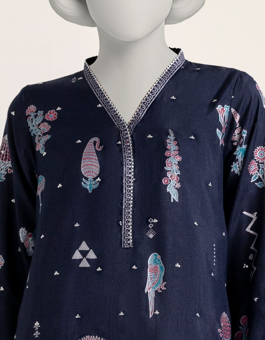 BLUE EMBROIDERED RAW SILK FORMAL CO-ORD SET