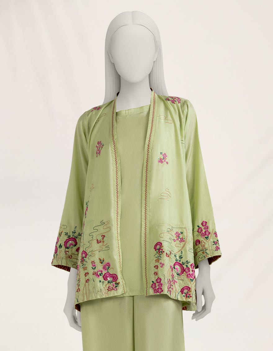 GREEN EMBROIDERED RAW SILK FORMAL CO-ORD SET