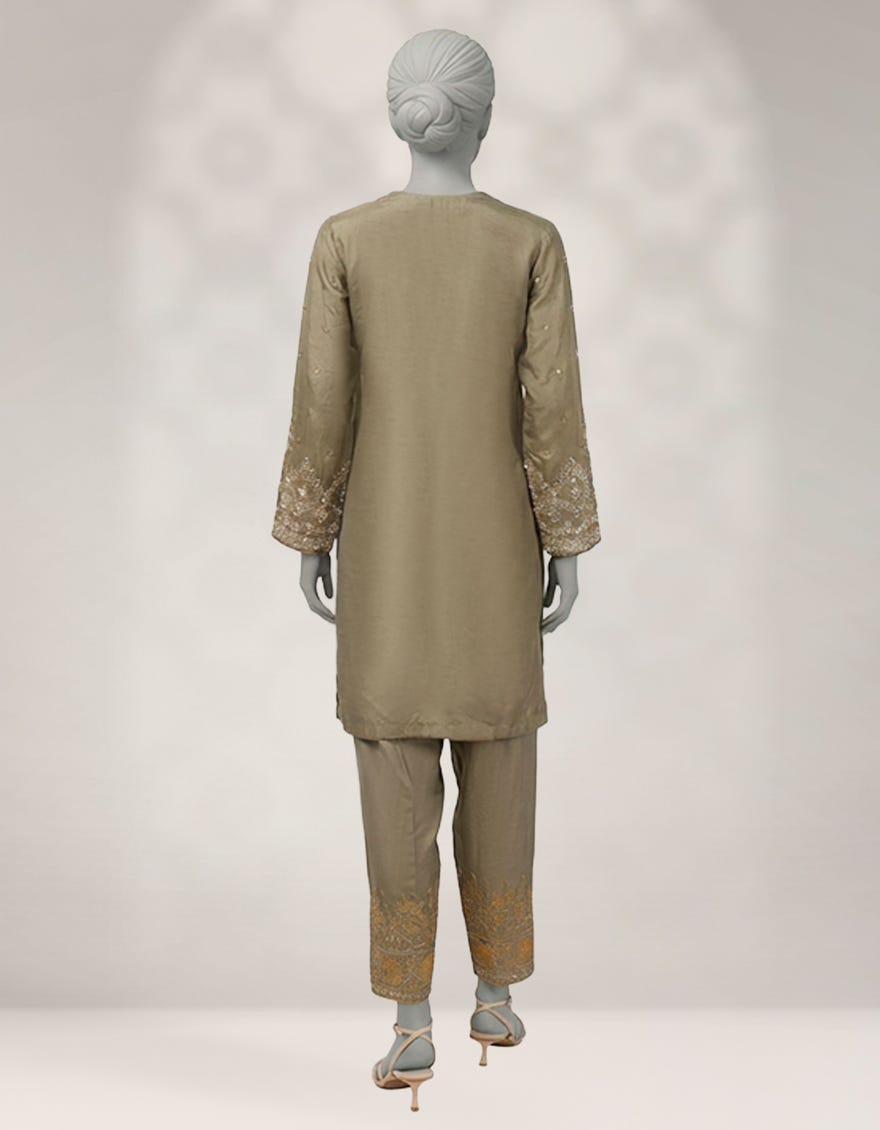 LIME GREEN RAW SILK EMBROIDERED 3PC STITCHED
