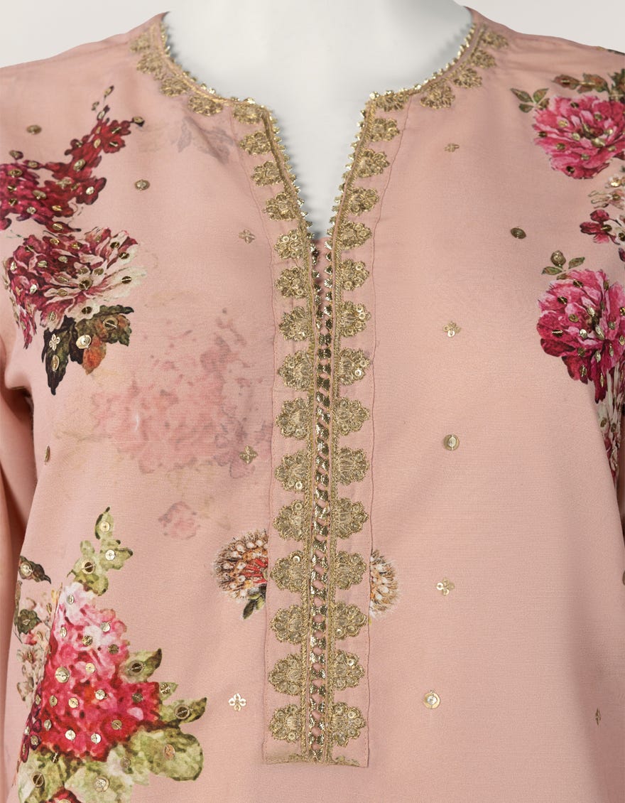 PINK RAW SILK EMBROIDERED CO-ORD SET