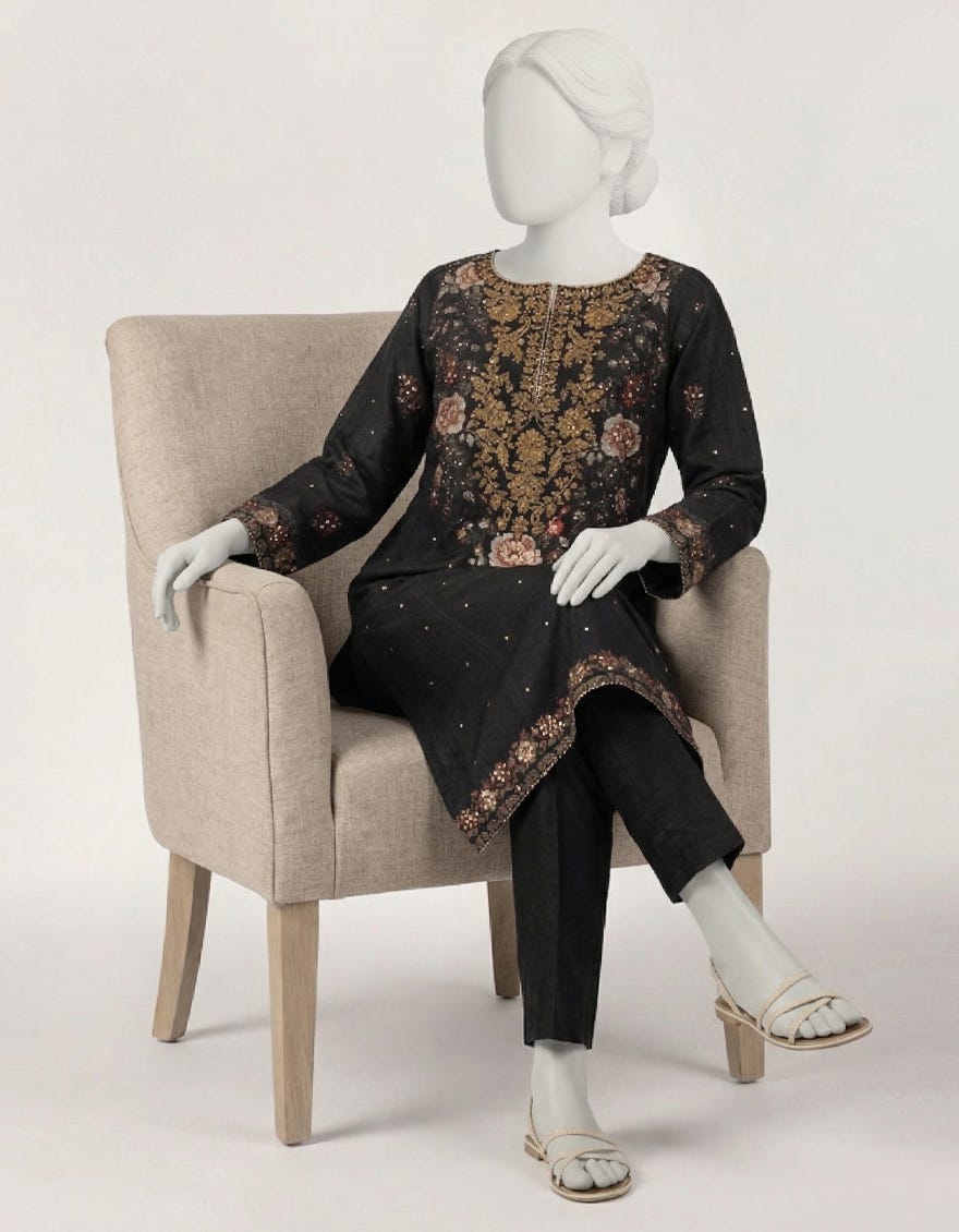 BLACK RAW SILK EMBROIDERED CO-ORD SET