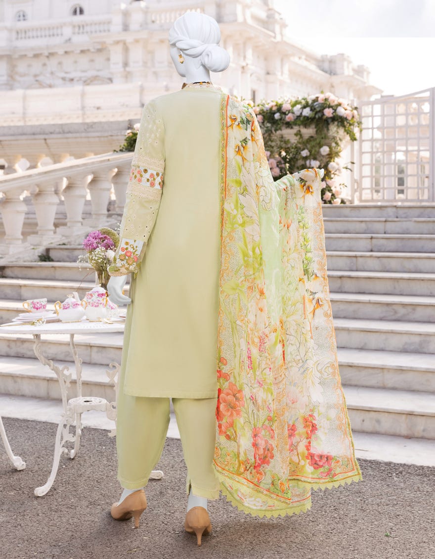 MINT GREEN CAMBRIC EMBROIDERED UNSTITCHED 3PC