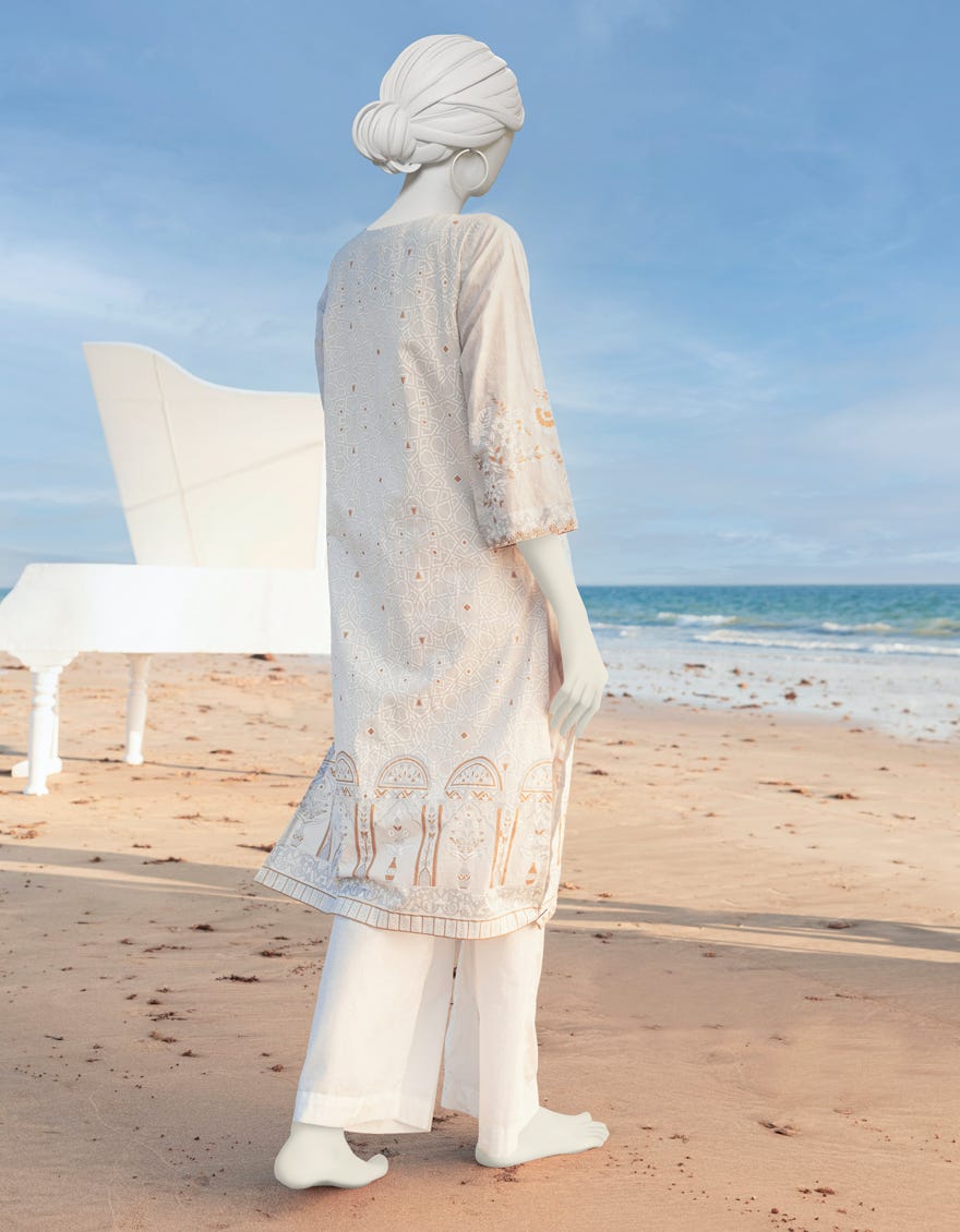 WHITE GOLD-SILVER LAWN KURTA