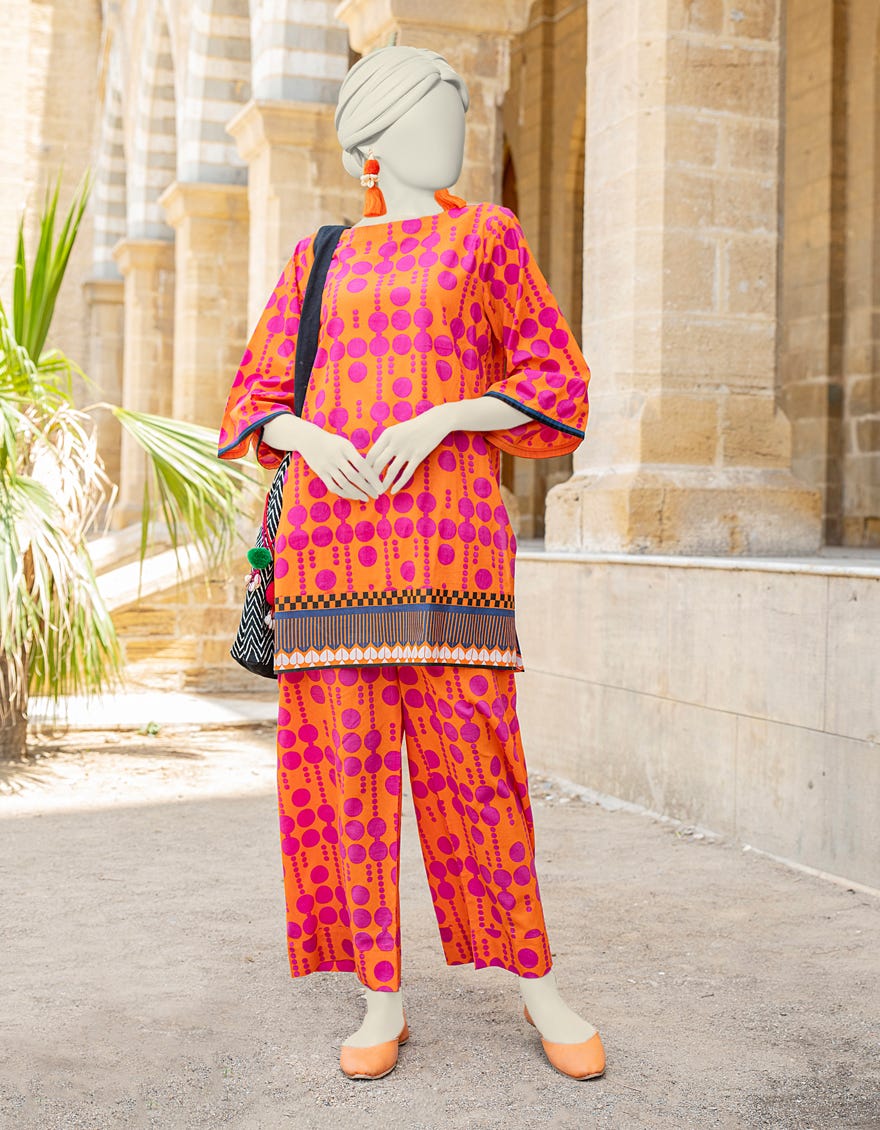 ORANGE LAWN KURTI | JJLK-S-JSS-24-442