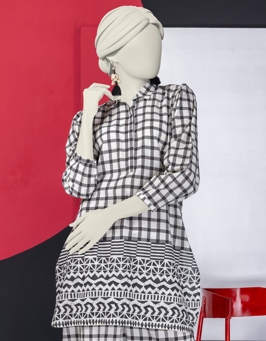BLACK & WHITE LAWN KURTI | JJLK-S-JSS-24-455