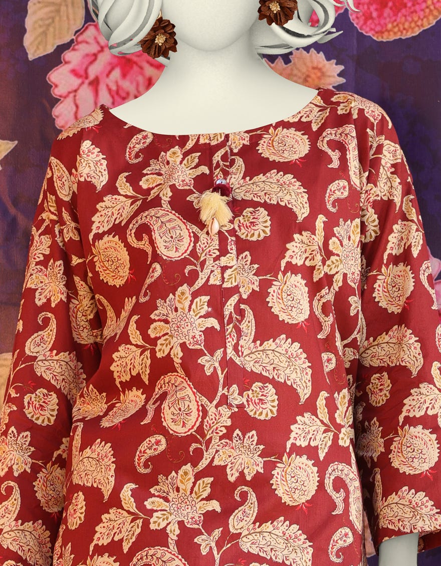 BROWN LAWN PRINTED KURTA
