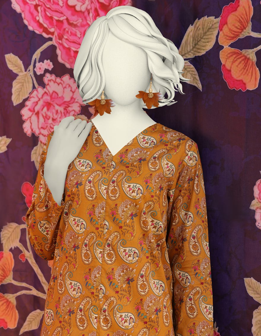 MUSTARD LAWN PRINTED KURTA