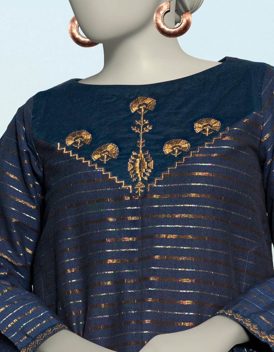 BLUE JACQUARD EMBROIDERED KURTA