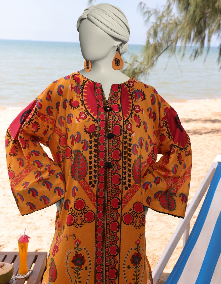 YELLOW LAWN PRINTED KURTA