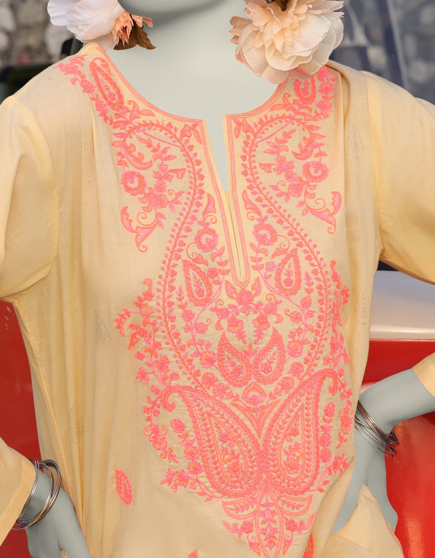 YELLOW LAWN EMBROIDERED KURTA