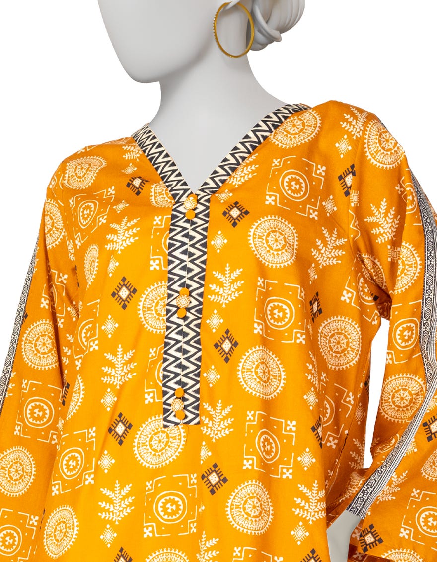 MUSTARD PRINTED LAWN KURTA