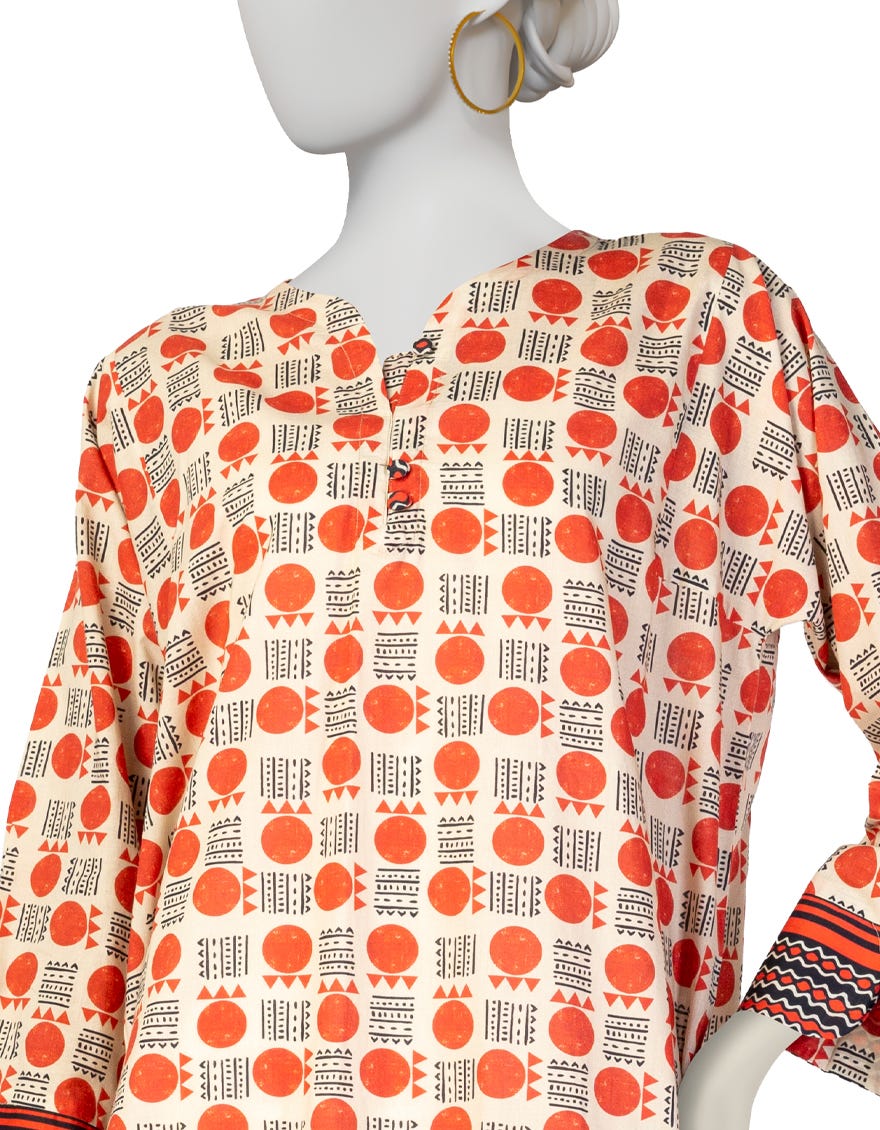 BEIGE PRINTED LAWN KURTA