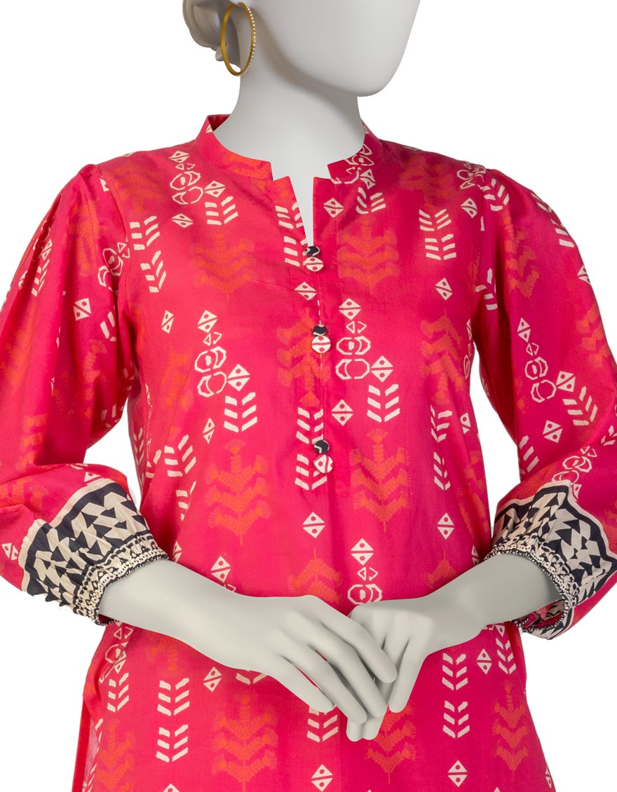 PINK PRINTED LAWN KURTA