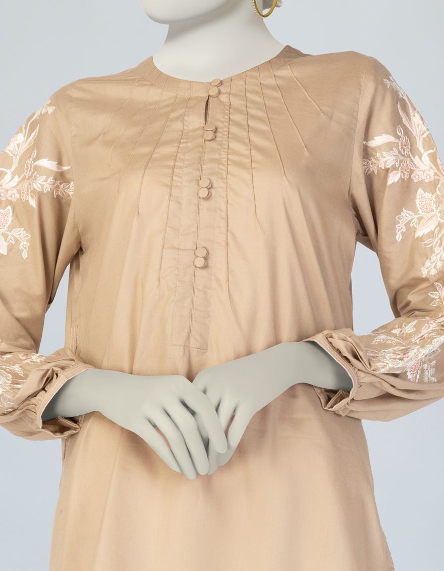 BEIGE LAWN EMBROIDERED KURTA