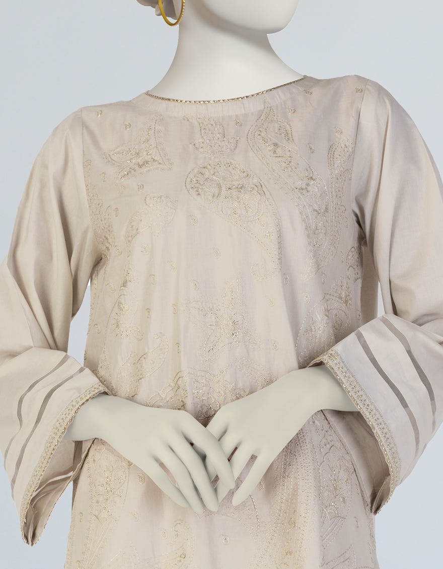 BEIGE LAWN EMBROIDERED KURTA