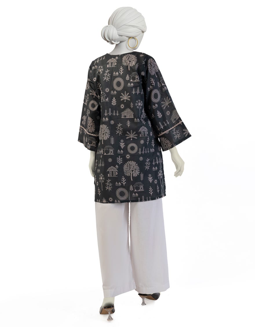 BLACK LAWN PRINTED KURTA