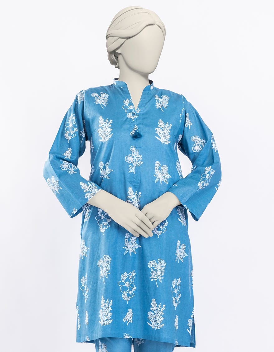 BLUE LAWN PRINTED KURTA