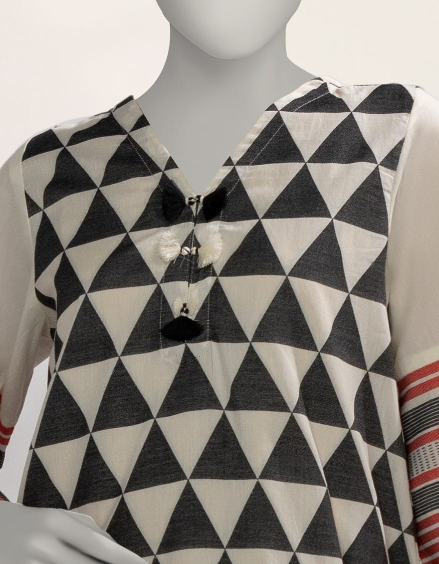 OFF WHITE JACQUARD DYED KURTA