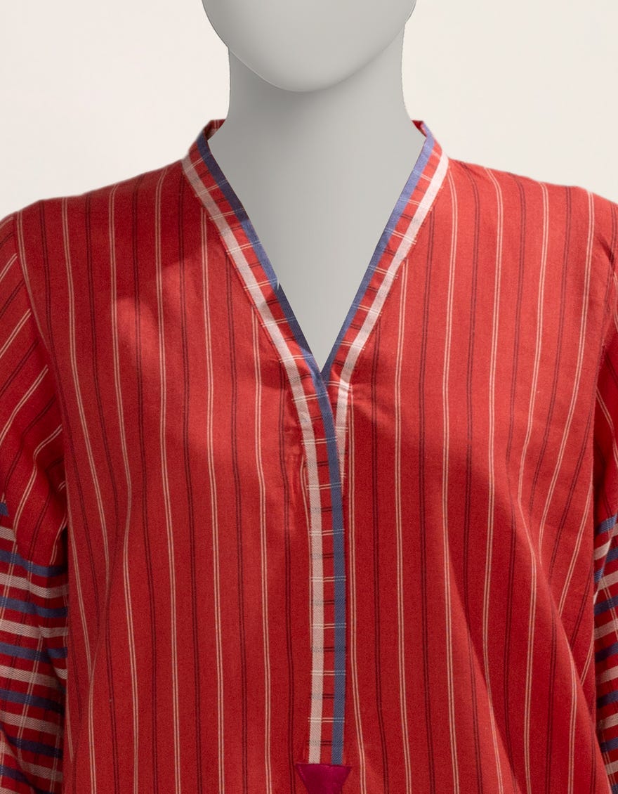 RED JACQUARD DYED KURTA