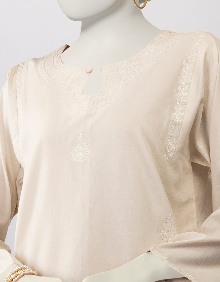 OFF WHITE LAWN EMBROIDERED KURTA