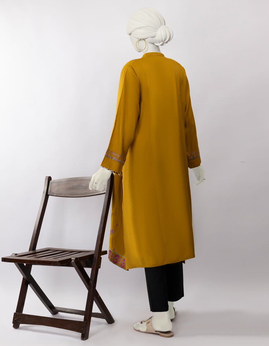MUSTARD SILK EMBROIDERED KURTA