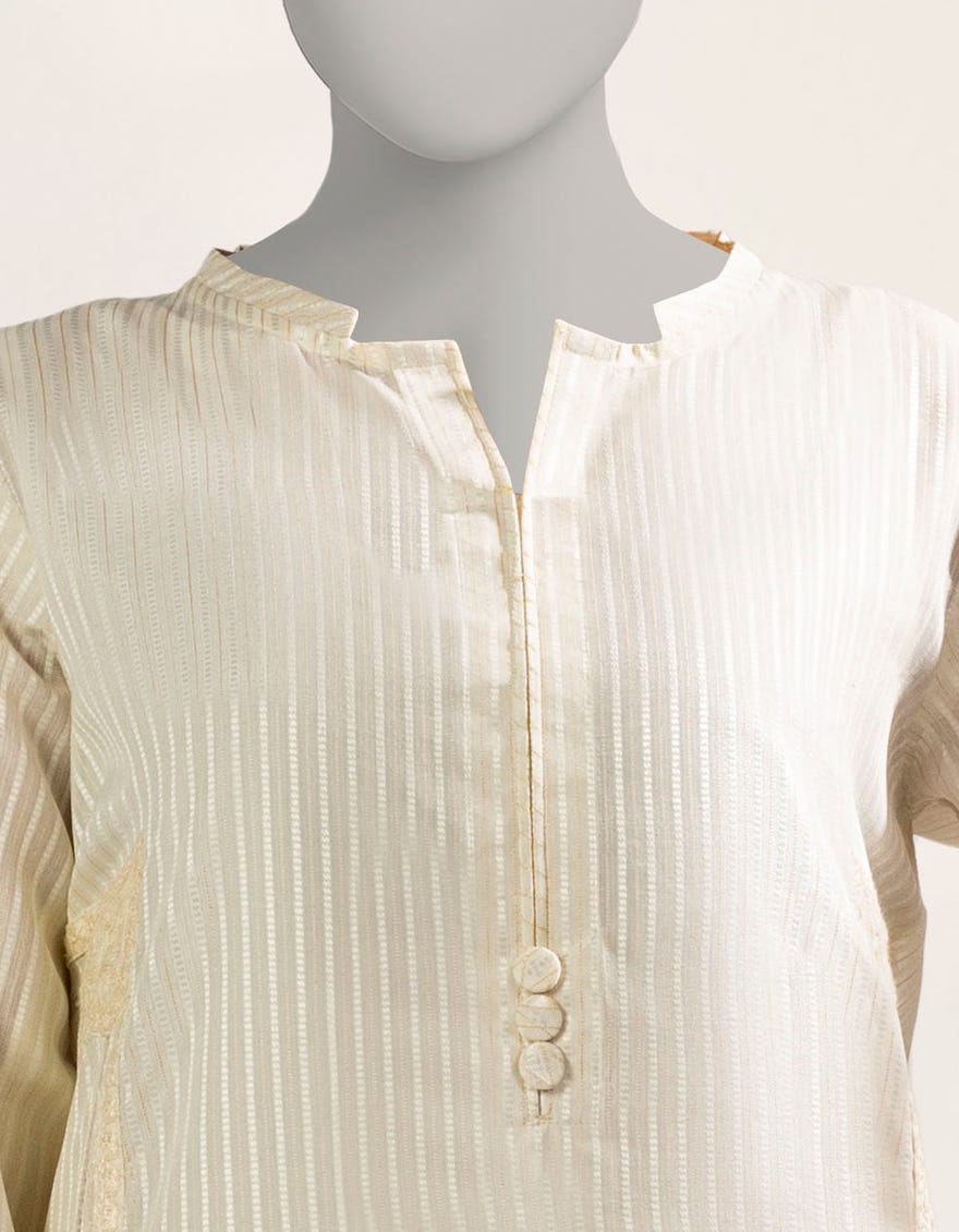 OFF WHITE DOBBY EMBROIDERED KURTA