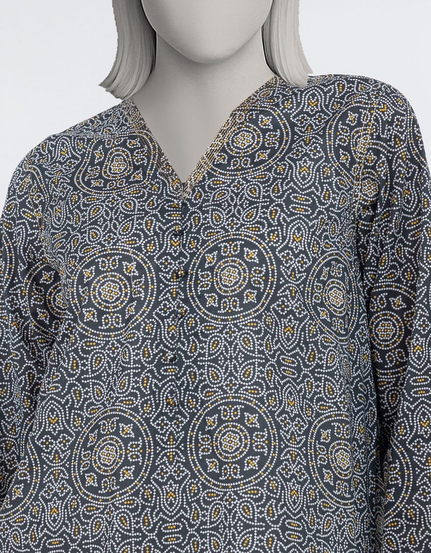 BLACK PRINTED LAWN KURTA