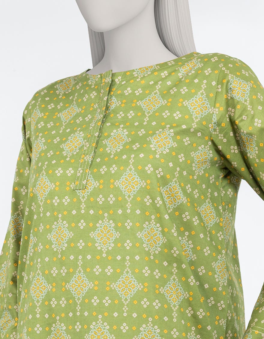 GREEN PRINTED LAWN KURTA