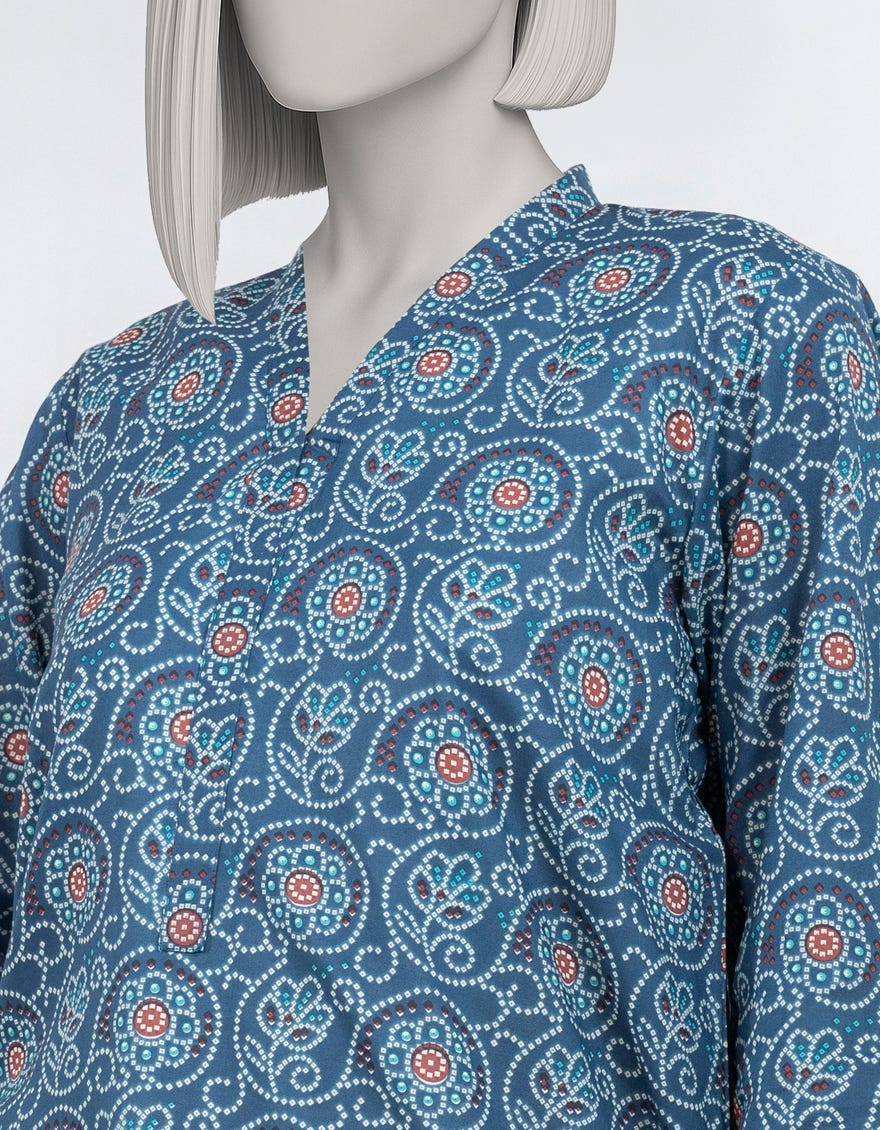 BLUE PRINTED LAWN KURTA