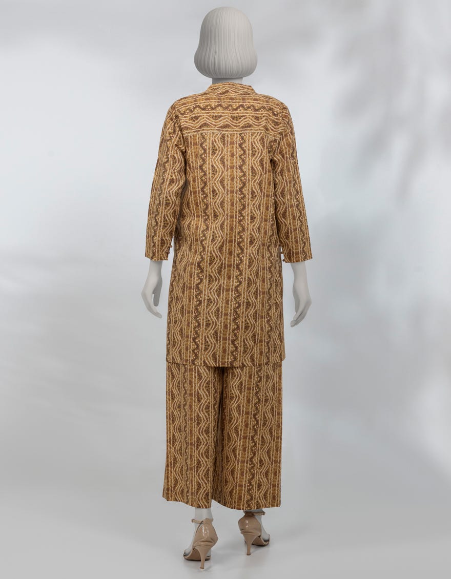 BROWN PRINTED LAWN KURTA