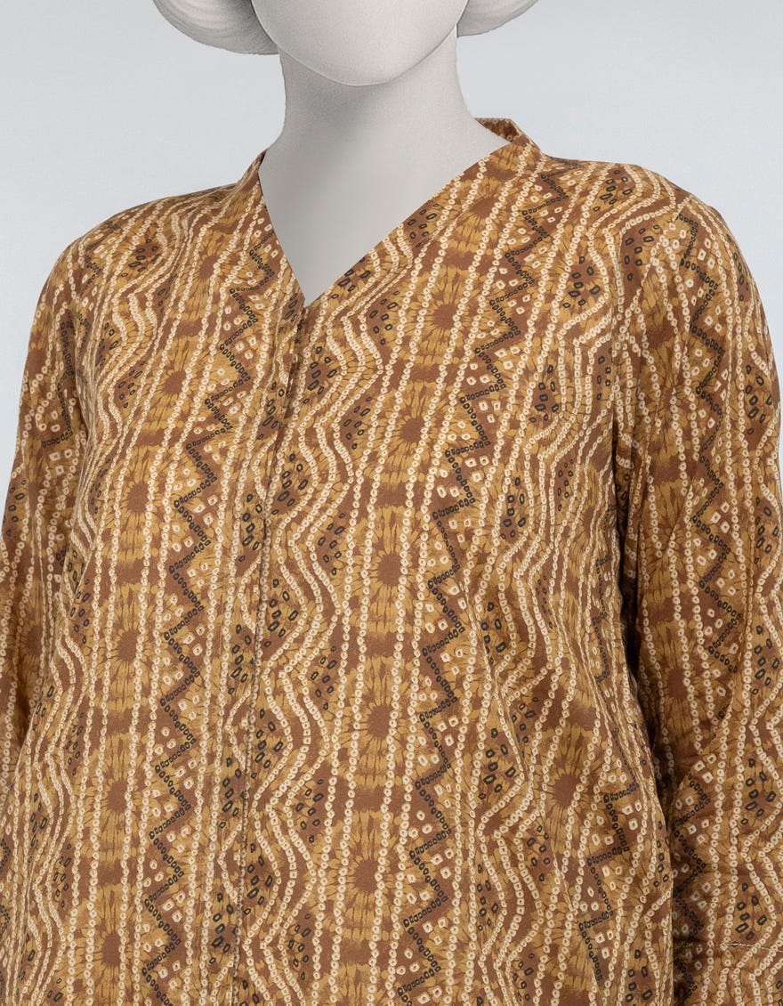 BROWN PRINTED LAWN KURTA