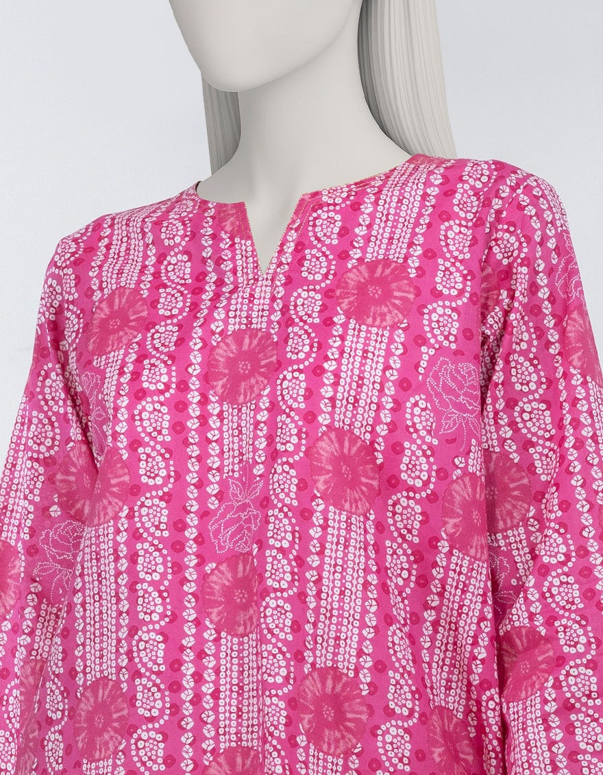 PINK PRINTED LAWN KURTA