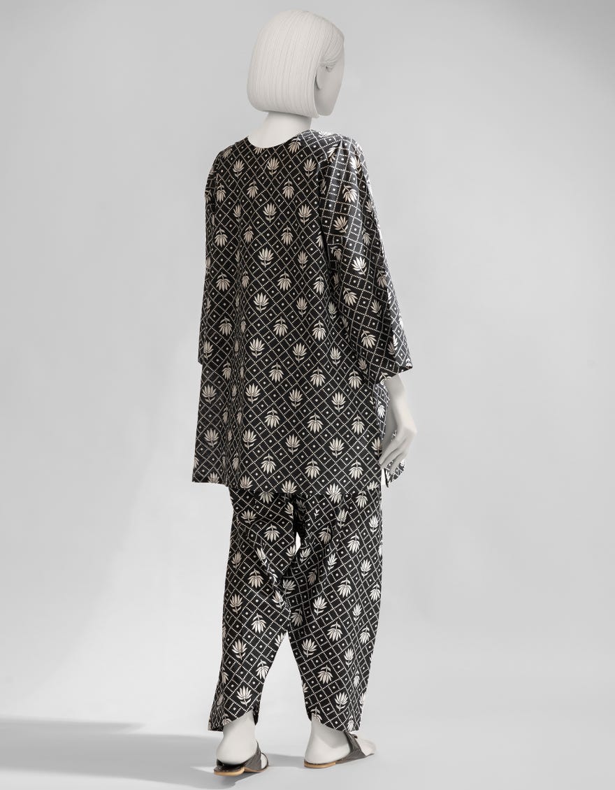 BLACK LAWN PRINTED KURTA