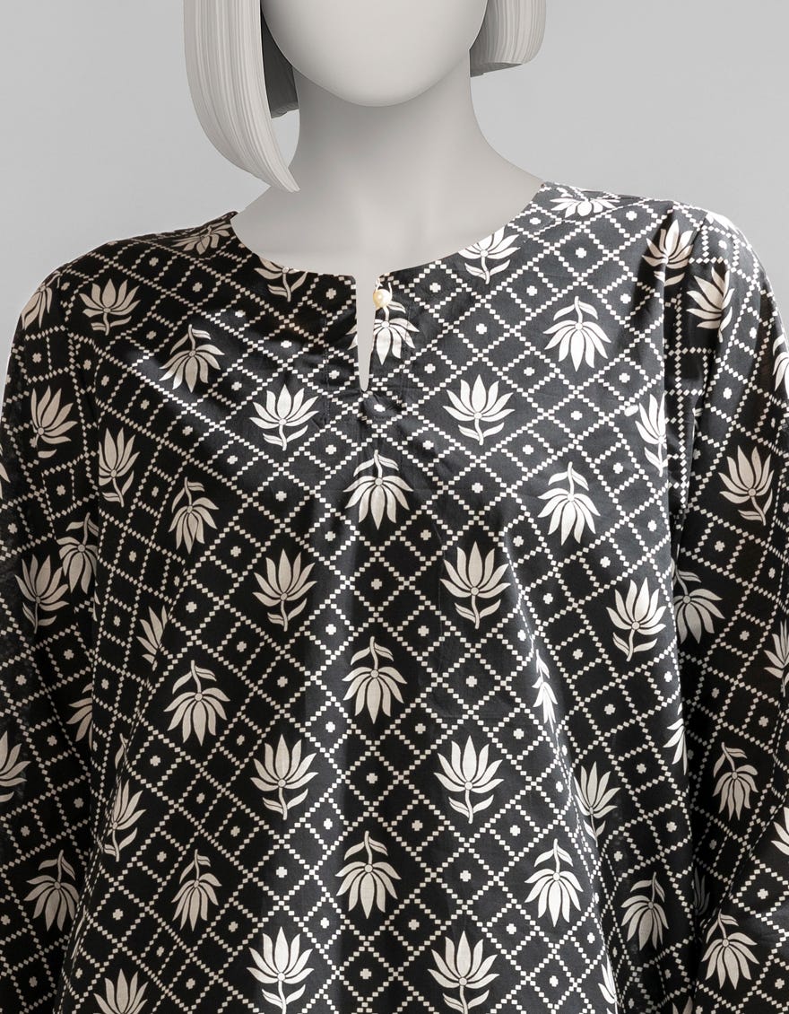 BLACK LAWN PRINTED KURTA