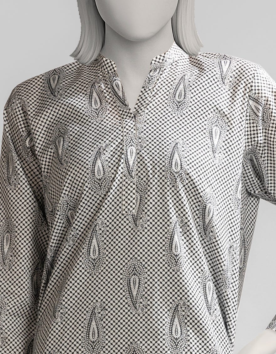 WHITE DYED PRINTED KURTA