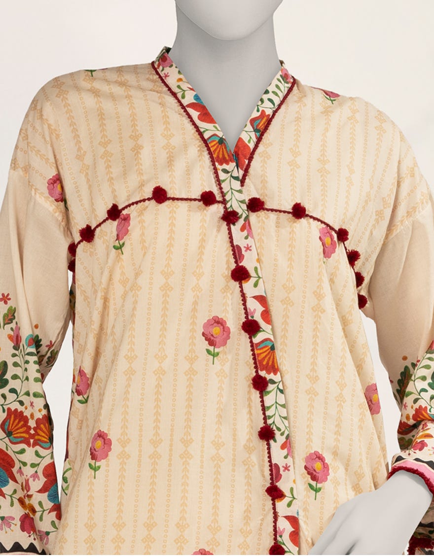 BEIGE DIGITAL PRINTED LAWN KURTA
