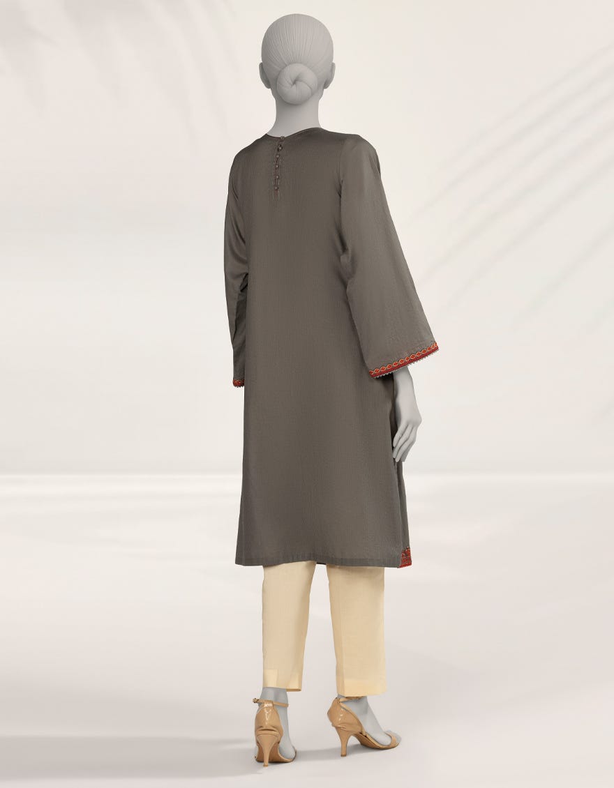 GREY EMBROIDERED DOBBY KURTA