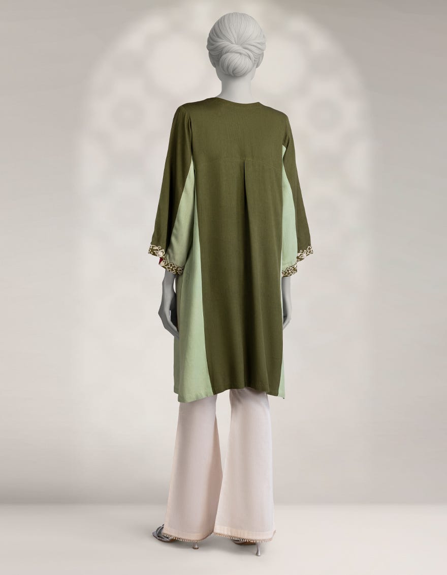 GREEN PASHMINA EMBROIDERED TRENDY KURTA