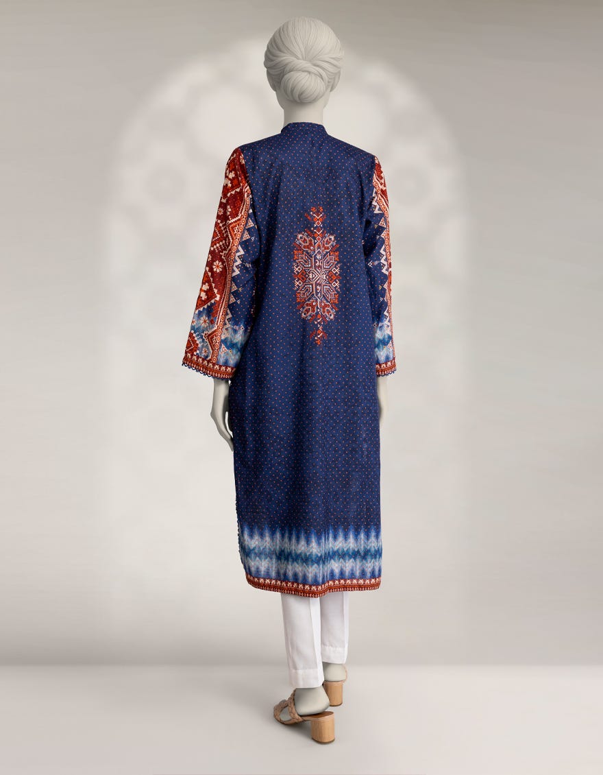 BLUE KHADDAR DIGITAL PRINTED TRENDY KURTA