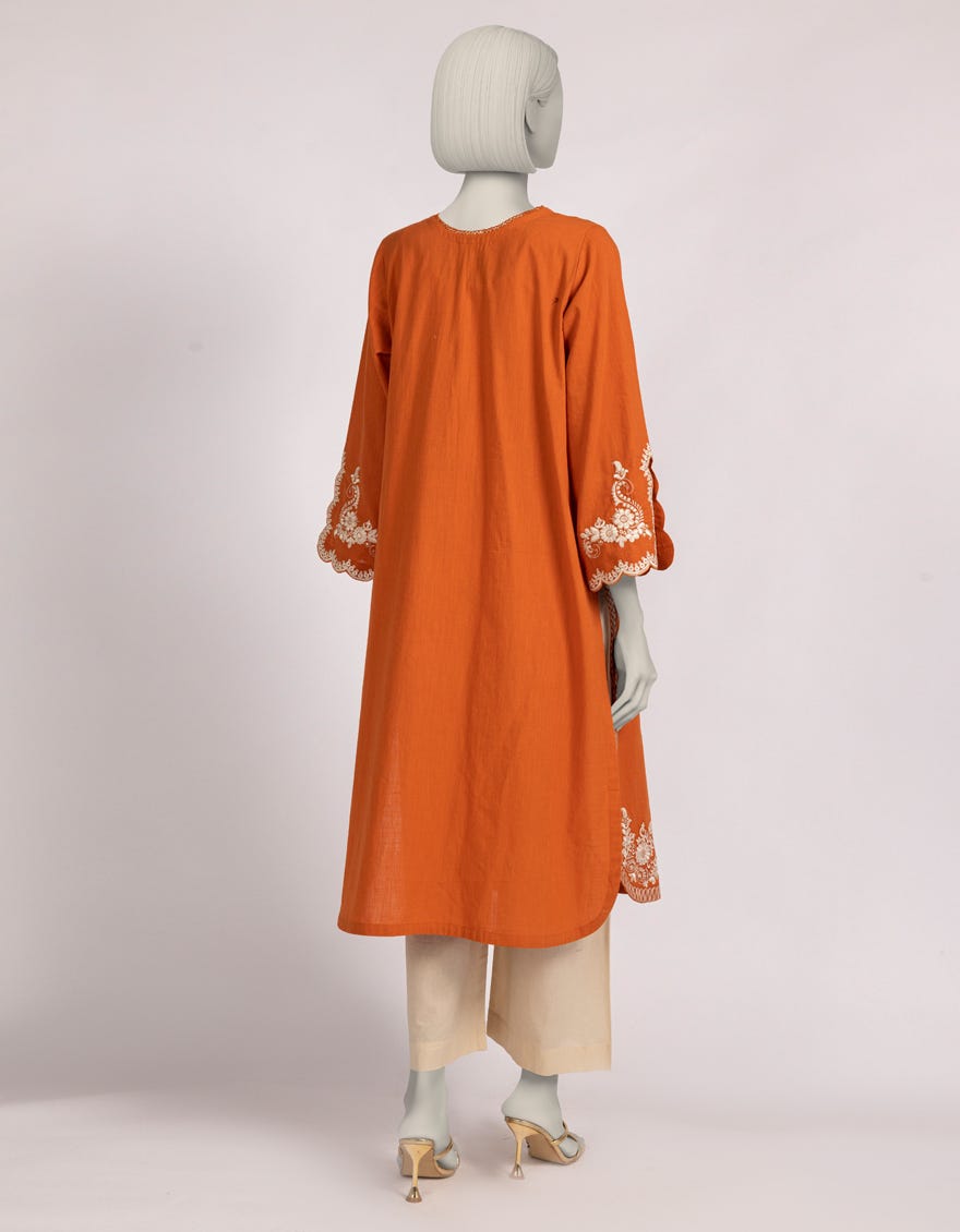 ORANGE DOBBY EMBROIDERED KURTA